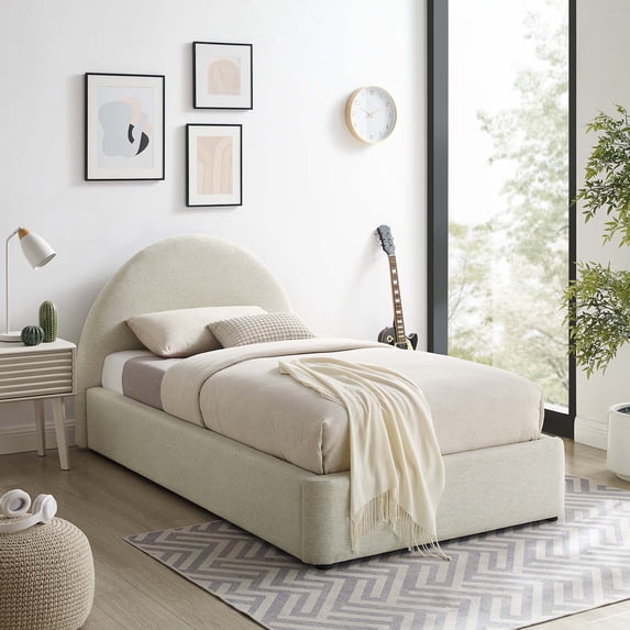Resort Arched Round Twin Platform Bed in Heathered Weave Ivory