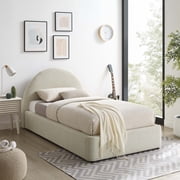 Resort Arched Round Twin Platform Bed in Heathered Weave Ivory