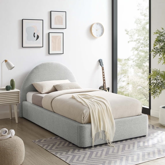 Resort Arched Round Twin Platform Bed in Heathered Weave Light Gray