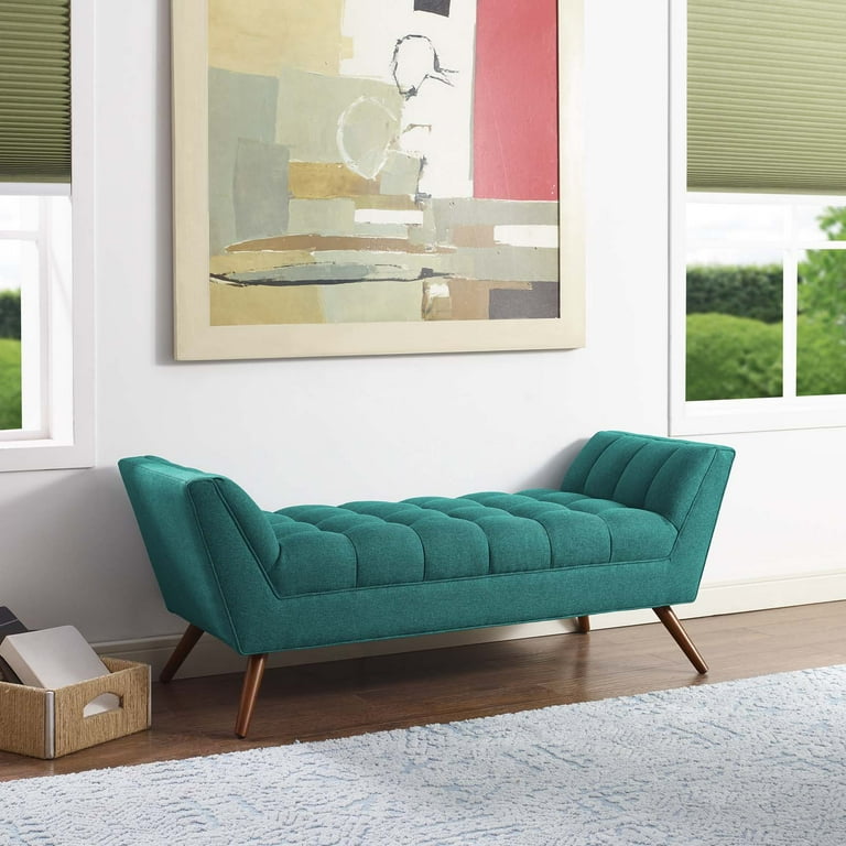 Modway Response Upholstered Fabric Bench in Teal