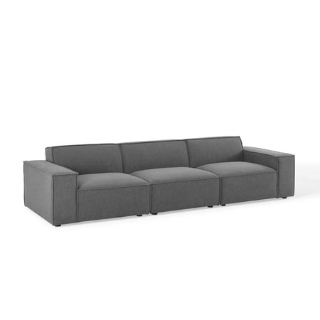 Modway Restore 3-Piece Modern Fabric Upholstered Sectional Sofa in Charcoal