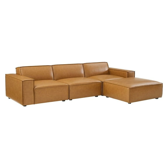 Modway Restore 4-Piece Vegan Leather Sectional Sofa in Tan