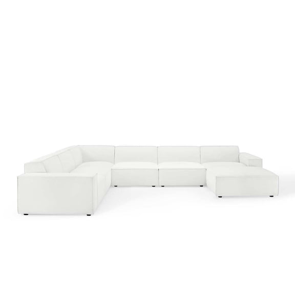 Modway Restore 7-Piece Modern Fabric Upholstered Sectional Sofa in White
