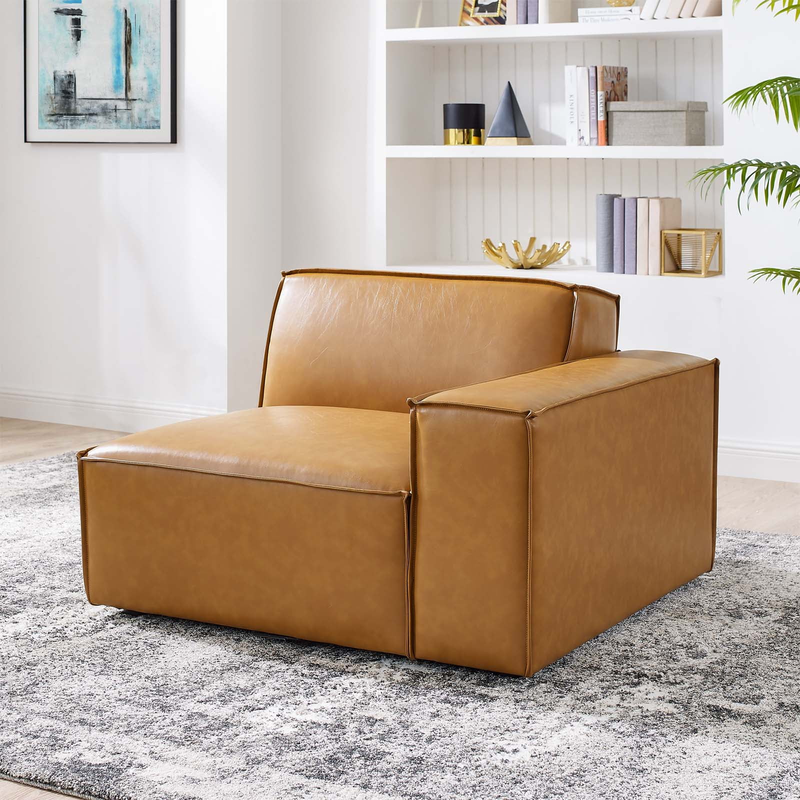 Modway Restore LeftArm Vegan Leather Sectional Sofa Chair in Tan