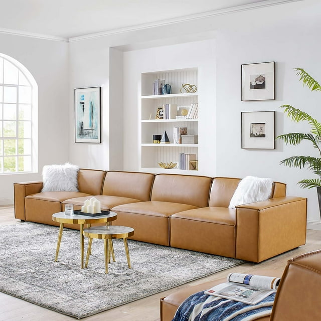 Modway Restore Vegan Leather 4Piece Sofa in Tan