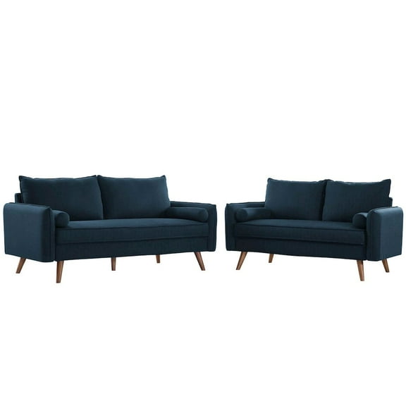 Modway Revive Upholstered Fabric Sofa and Loveseat Set in Azure