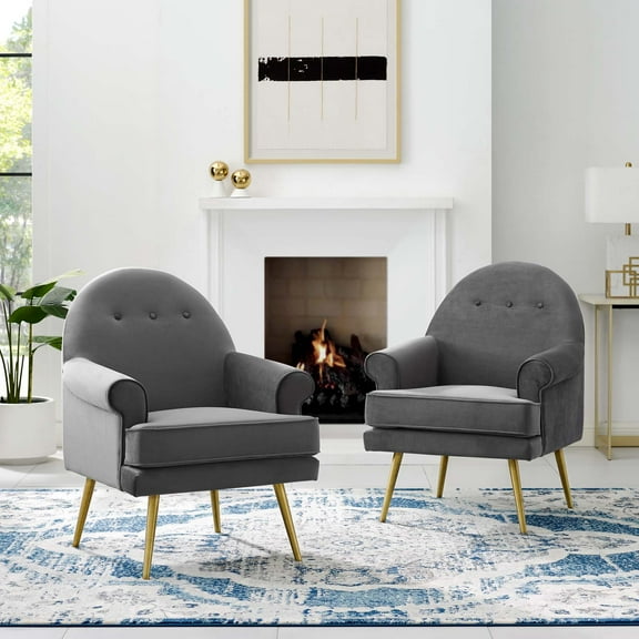 Modway Revive Armchair Performance Velvet Set of 2 in Gray