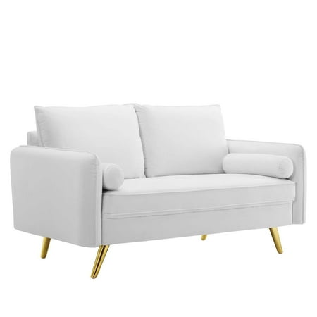 Modway Revive Modern Performance Velvet Loveseat in White/Gold