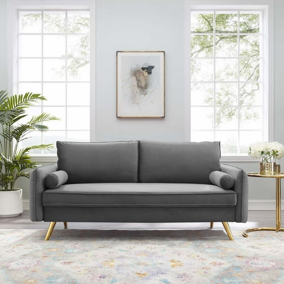 Modway Revive Performance Velvet Sofa in Gray