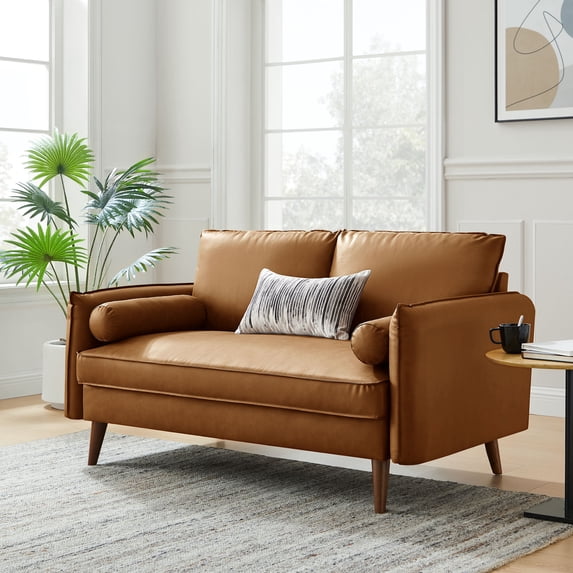 Modway Revive Upholstered Vegan Leather Loveseat in Tan