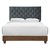 Modway Rhiannon Diamond Tufted Velvet Wood Queen Bed in Walnut/Charcoal