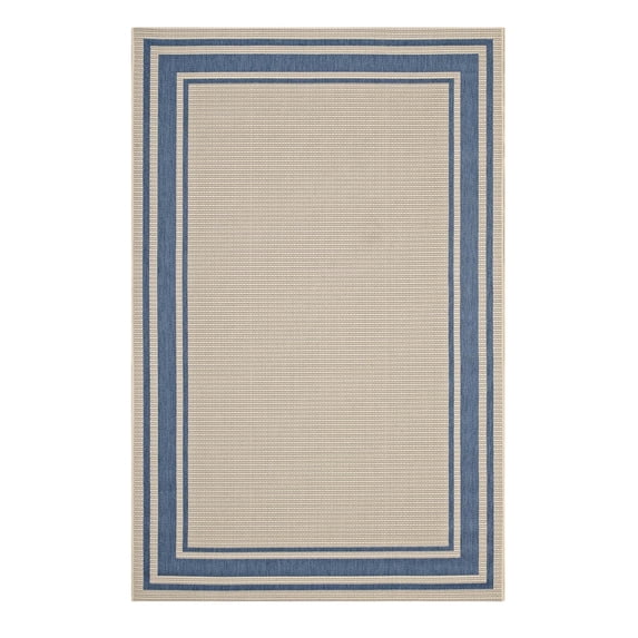 Modway Rim 63x90.5" Solid Border Indoor and Outdoor Area Rug in Blue and Beige