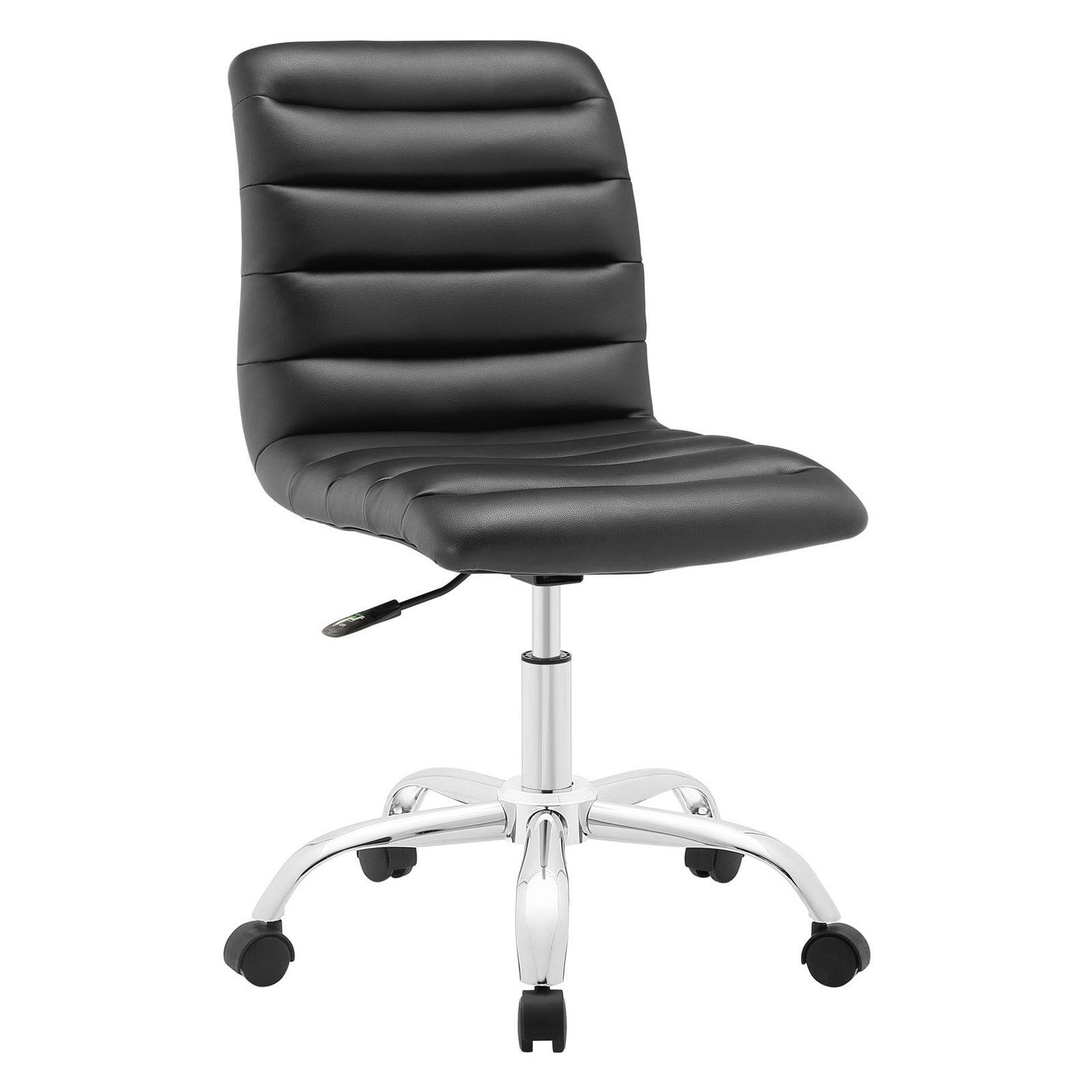 Polished Chrome Swivel Armless Office Chair in Black Vinyl