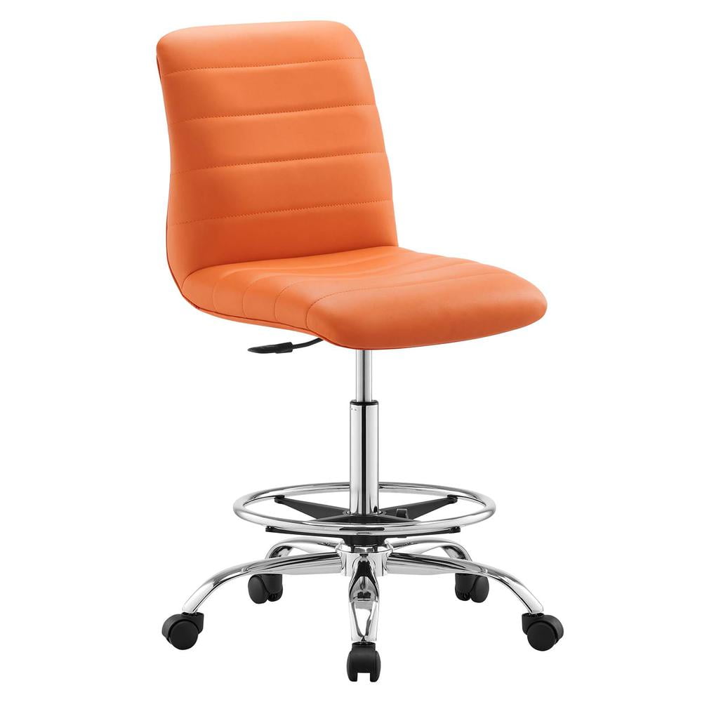 Silver and Orange Vegan Leather Armless Swivel Drafting Chair