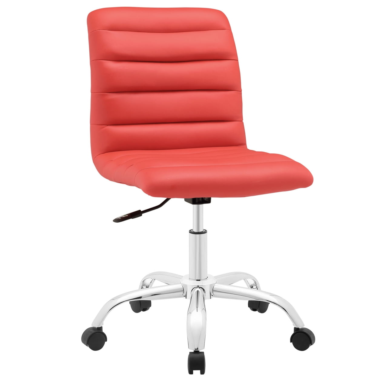 Red Vinyl Armless Swivel Office Chair with Chrome Base