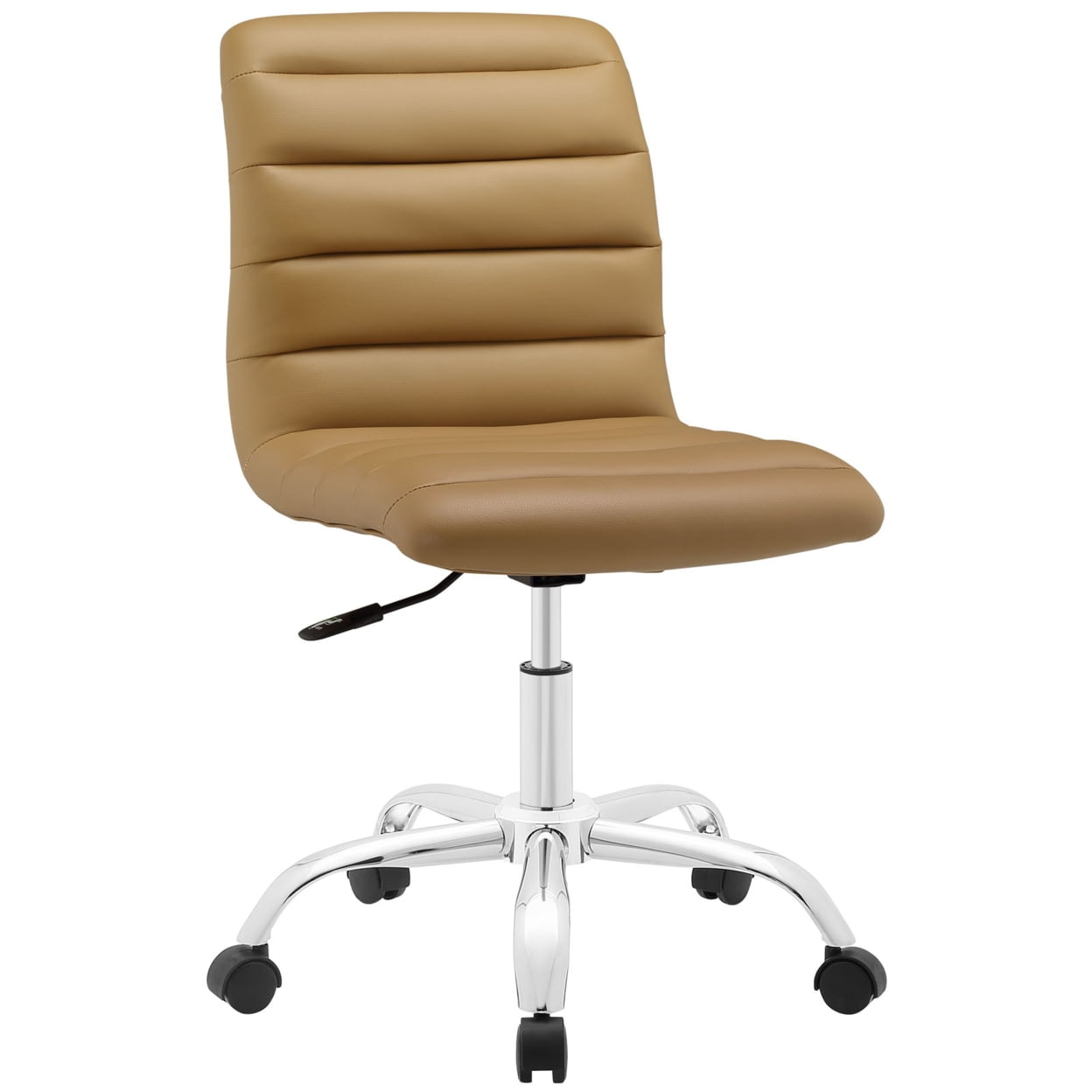 Tan Vinyl Armless Swivel Task Chair with Chrome Base