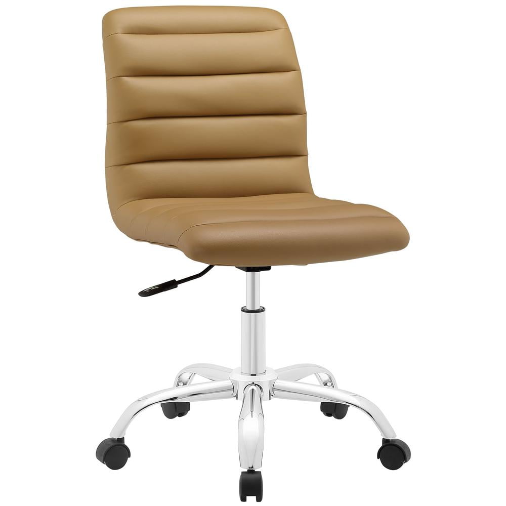 Tan Vinyl Armless Swivel Task Chair with Chrome Base