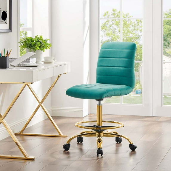 Modway Ripple Armless Performance Velvet Drafting Chair in Gold Teal