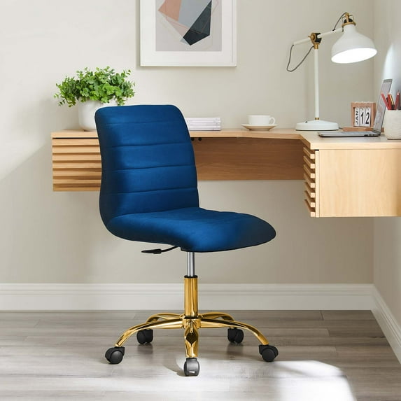 Modway Ripple Armless Performance Velvet Office Chair in Gold Navy