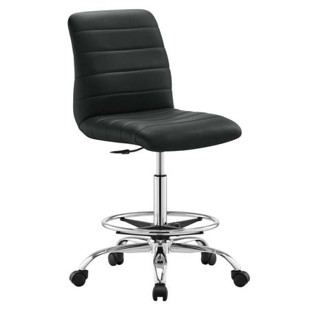 Modway Ripple Armless Vegan Leather Drafting Chair in Silver Black