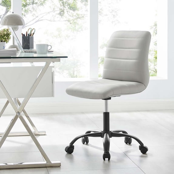 Modway Ripple Armless Vegan Leather Office Chair in Black Light Gray