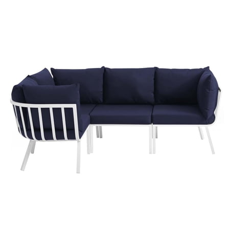 Modway Riverside 4 Piece Outdoor Patio Aluminum Sectional in White Navy