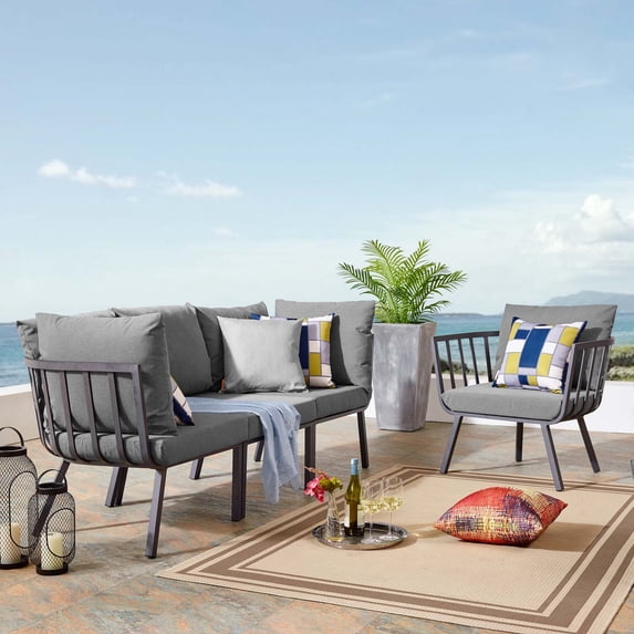 Modway Riverside 4 Piece Outdoor Patio Aluminum Set in Gray Charcoal