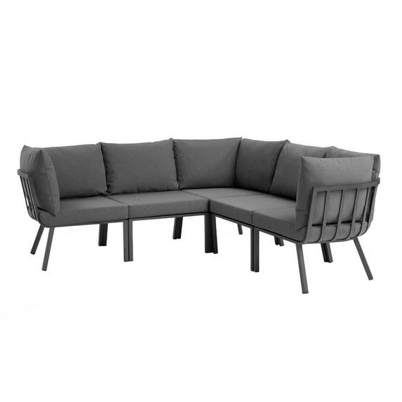 Modway Riverside 5 Piece Outdoor Patio Aluminum Sectional in Gray Charcoal