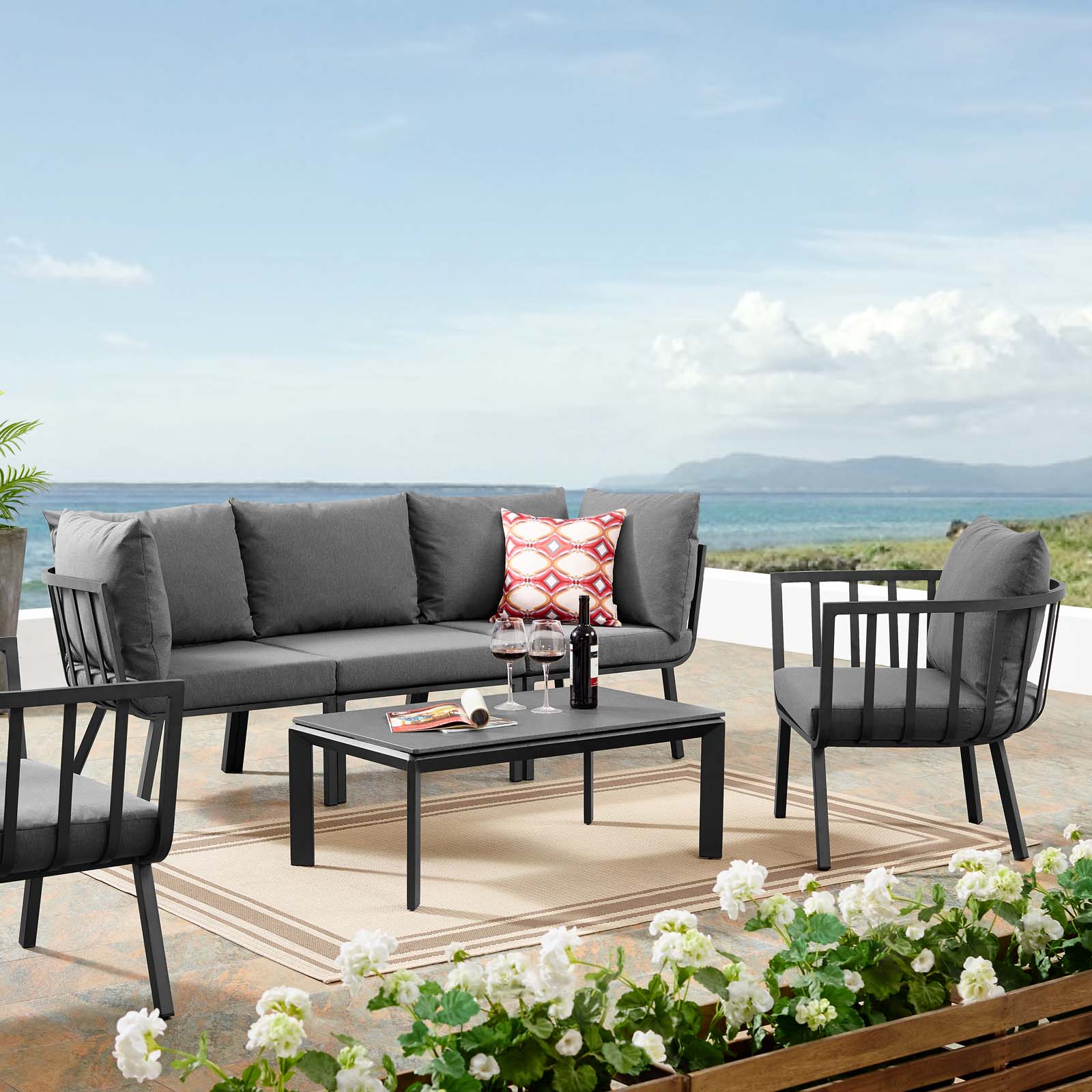 Modway Riverside 5 Piece Outdoor Patio Aluminum Set in Gray Charcoal - image 1 of 10