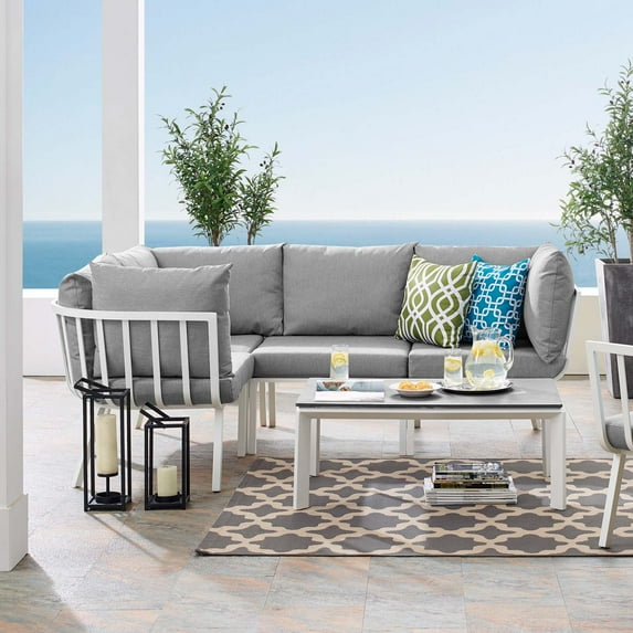 Modway Riverside 5 Piece Outdoor Patio Aluminum Set in White Gray