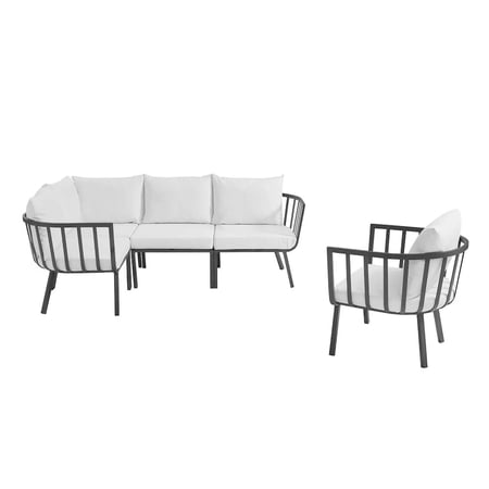 Modway Riverside 5 Piece Outdoor Patio Aluminum Set in Gray White
