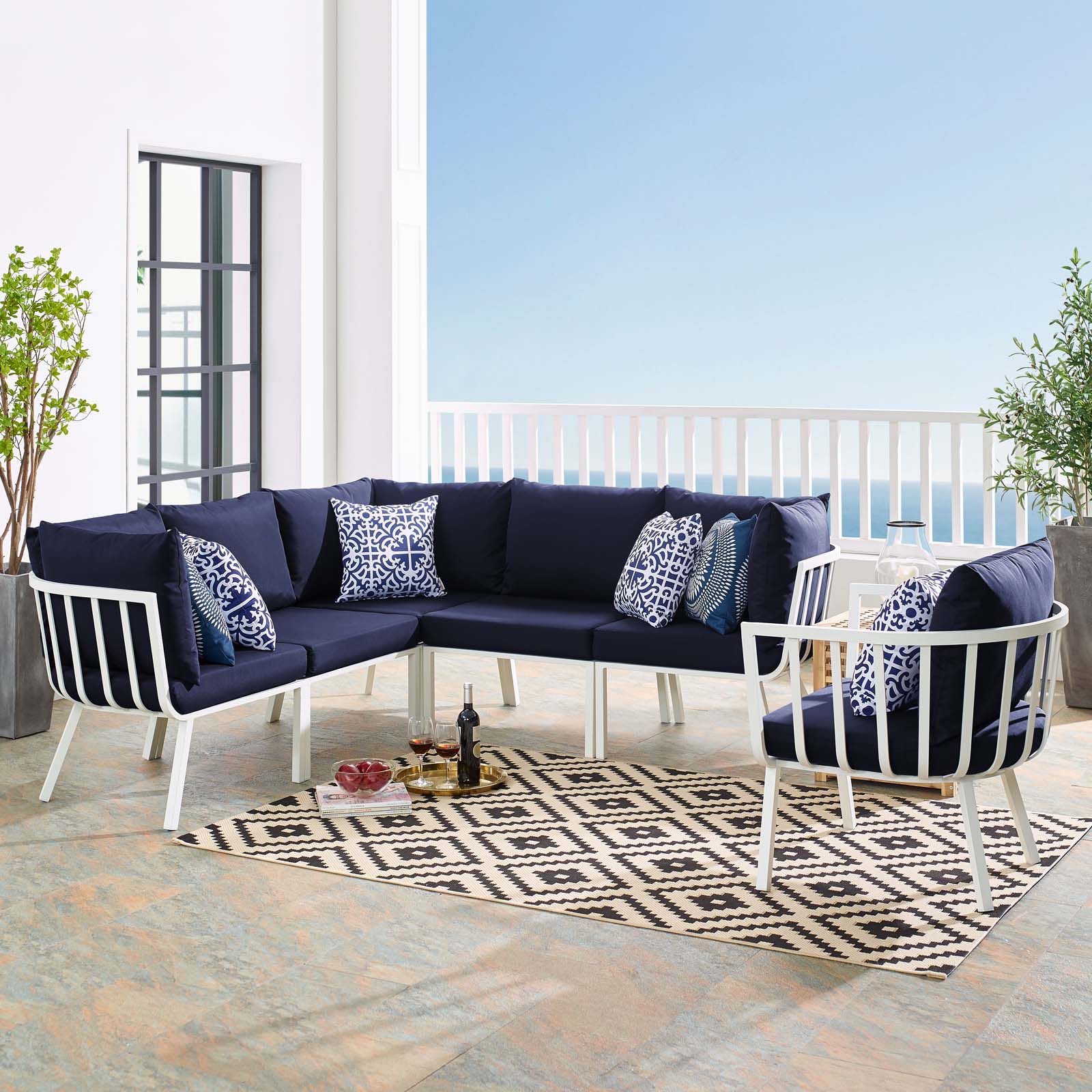 Modway Riverside 6 Piece Outdoor Patio Aluminum Set in White Navy - image 1 of 10