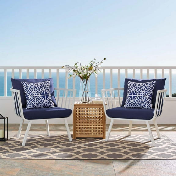 Modway Riverside Outdoor Patio Aluminum Armchair Set of 2 in White Navy