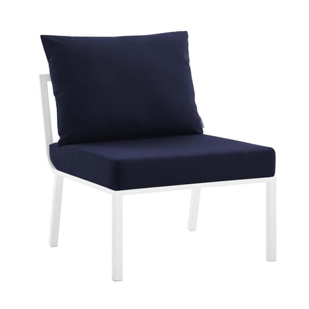 Modway Riverside Outdoor Patio Aluminum Armless Chair in White/Navy