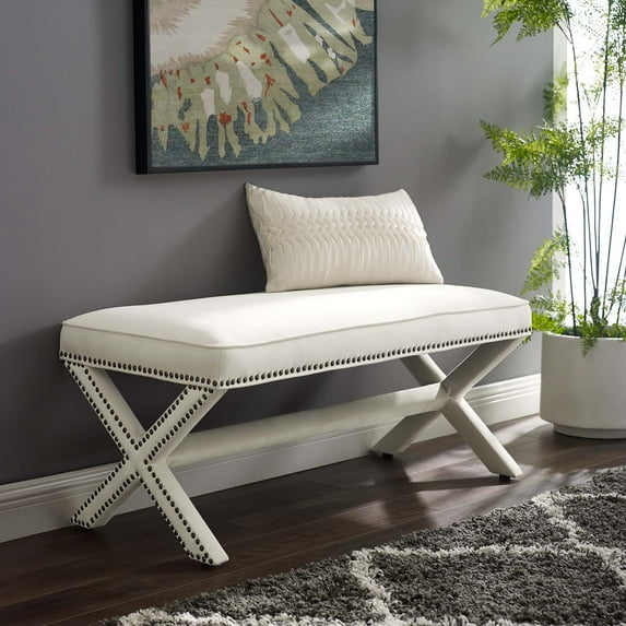 Modway Rivet Performance Velvet Bench in Ivory