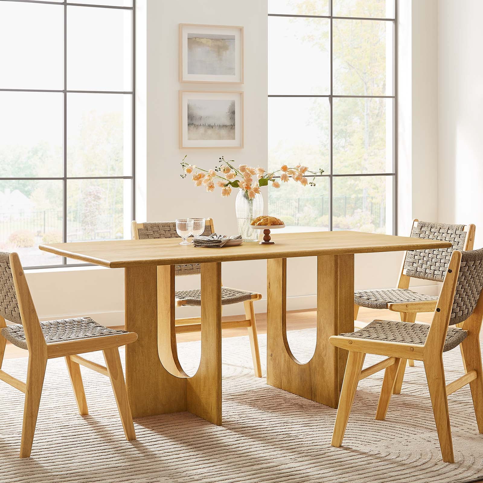 Rivian 70" Oak Mango Wood Mid-century Modern Dining Table