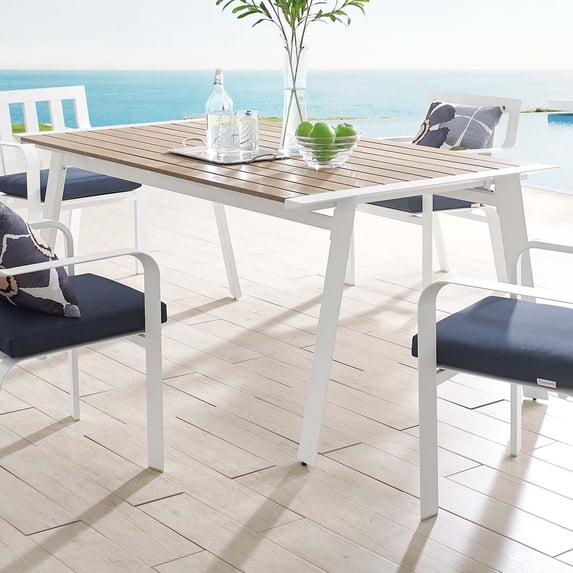 Modway Roanoke 73" Outdoor Patio Aluminum Dining Table in White Natural