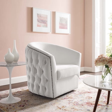 Modway Rogue Swivel Performance Velvet Armchair in White