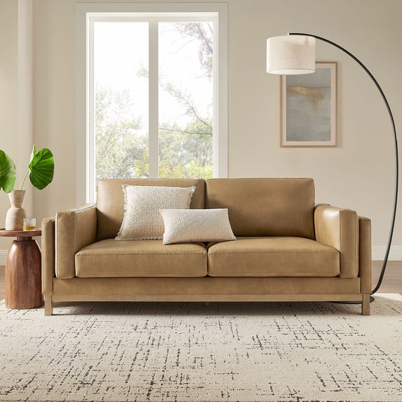 Modway Roscoe 81 inch Vegan Leather Sofa in Toast