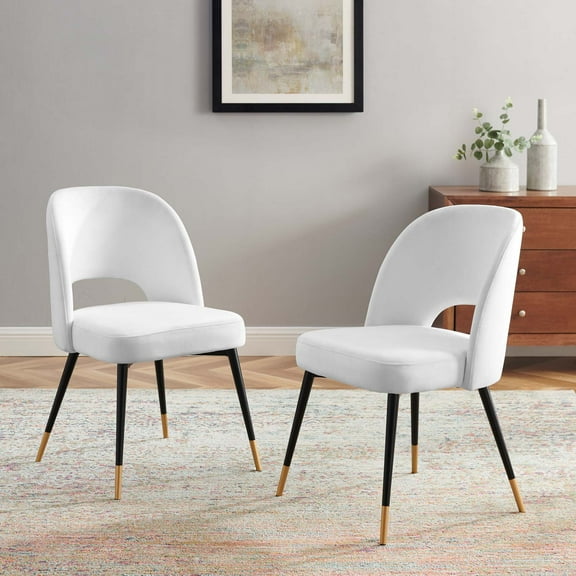 Modway Rouse 18.5" Performance Velvet Dining Side Chairs in White (Set of 2)