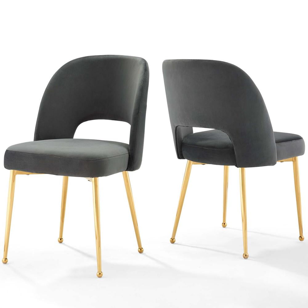 Luxurious Charcoal Velvet and Gold Metal Side Chair