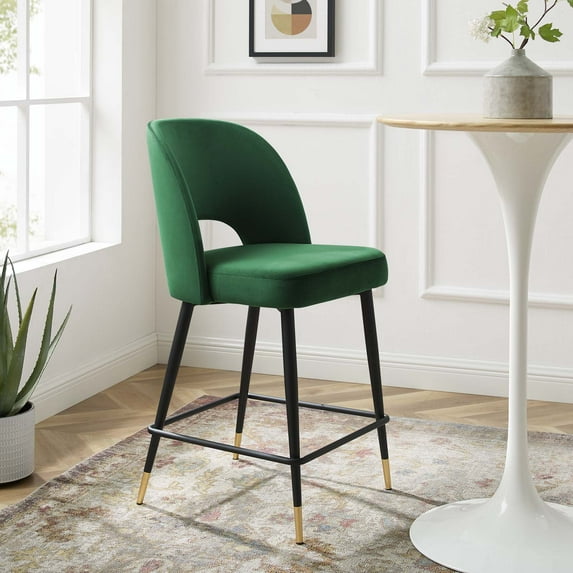 Modway Rouse Performance Velvet Counter Stool in Emerald