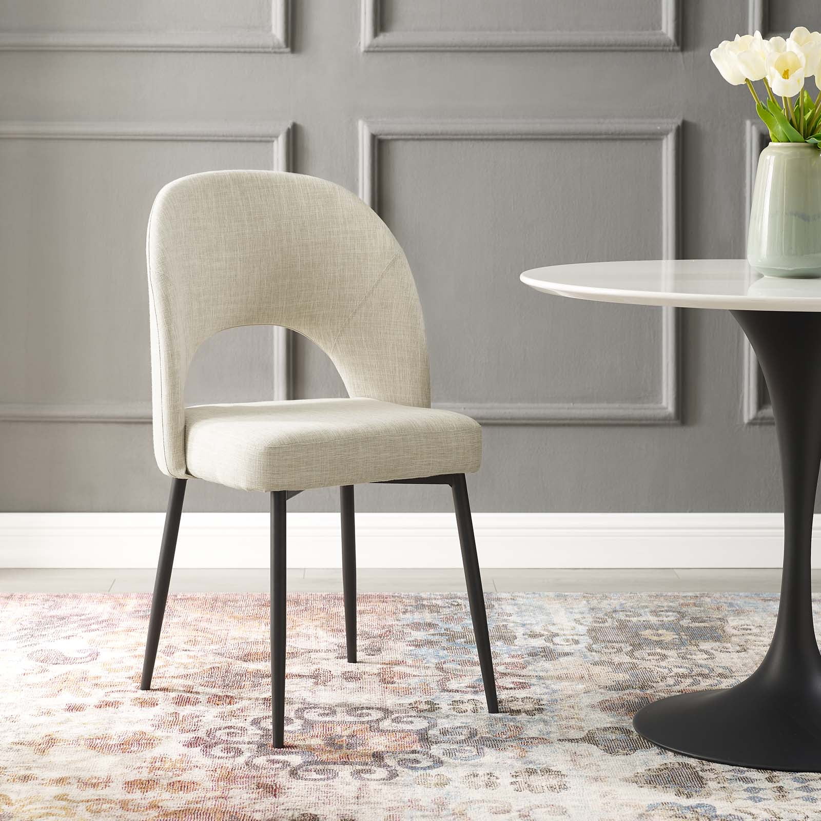 Modway Rouse Upholstered Fabric Dining Side Chair in Black Beige