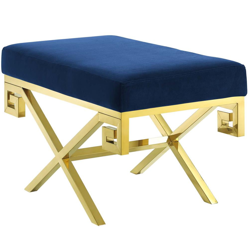 Navy Blue Velvet Bench with Gold Stainless Steel Base