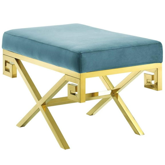 Modway Rove Velvet Bench in Gold and Sea Blue