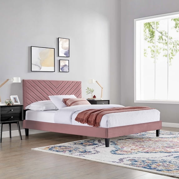 Modway Roxanne Modern Performance Velvet King Platform Bed in Dusty Rose Pink
