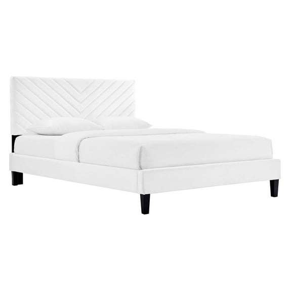 Modway Roxanne Modern Performance Velvet King Platform Bed in White