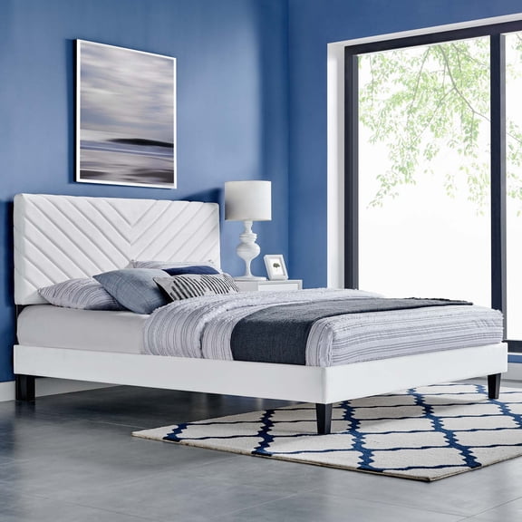 Modway Roxanne Performance Velvet King Platform Bed in White
