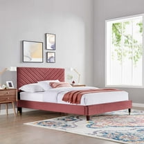 Modway Roxanne Performance Velvet Queen Platform Bed in Dusty Rose