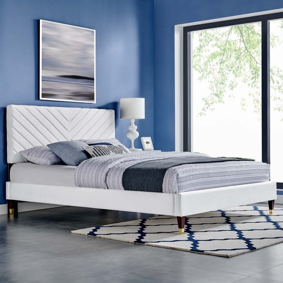 Modway Roxanne Performance Velvet Queen Platform Bed in White